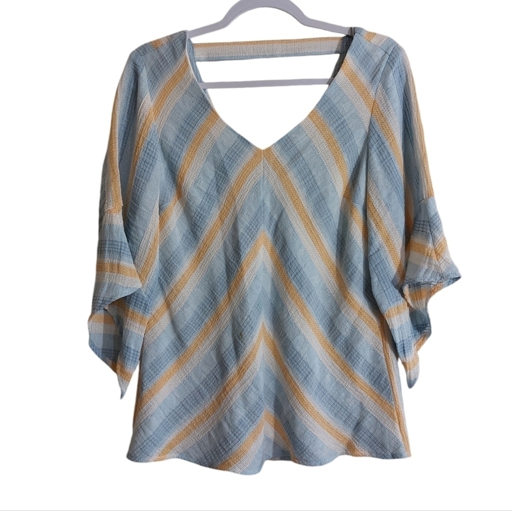 Drew Long Bell Sleeve V-neck Cotton Casual Top- size